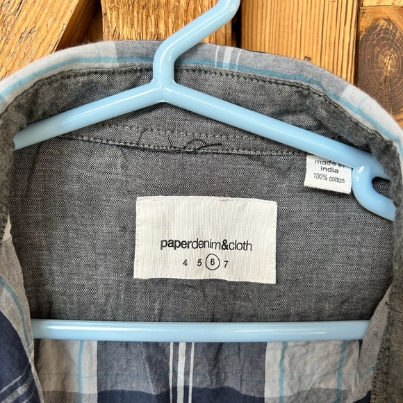 Paper Denim and Cloth Boys dark and light blue plaid button up collared shirt 6 - Picture 2 of 5